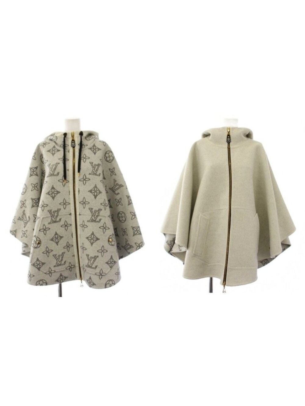 Louis Vuitton Reversible Monogram Mahina Cape Poncho Hoodie TU Ivory
